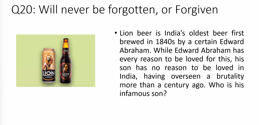 Quiz question about Lion Beer and Edward Abraham Dyer